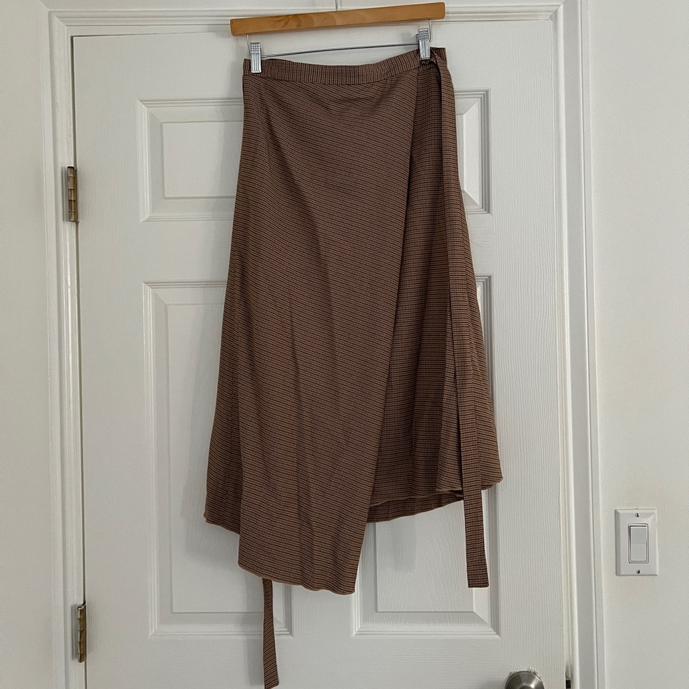 Asymmetrical plaid wrap skirt